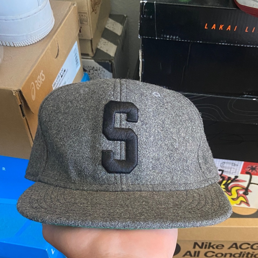 Stussy Gray Wool 5-Panel Cap with Black 'S' Logo